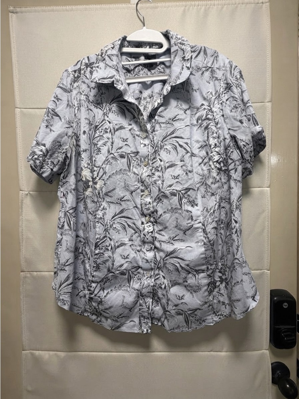 Talbots 20W Floral Button Down Shirt Blue Non Iron Plus Size